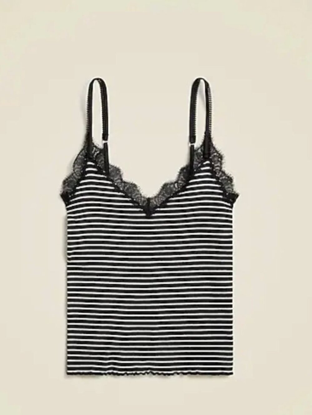 Fine rib lace trim tank top in stripe - Picture 2 of 6